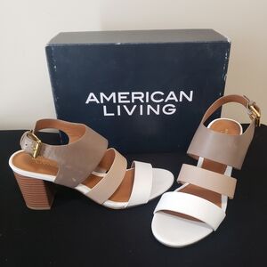 American Living Women's Tan and White Heeled Sandals